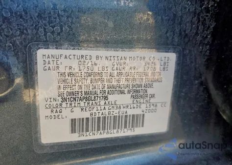 2016 Nissan Versa S from USA, damaged, VIN 3N1CN7AP8GL871795